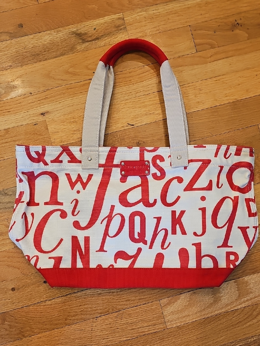 kate spade Red and Cream Alphabet Canvas Tote